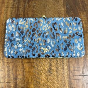 HOBO Cheetah Print Leather Wallet Clutch Gold Frame Animal Print NWOT